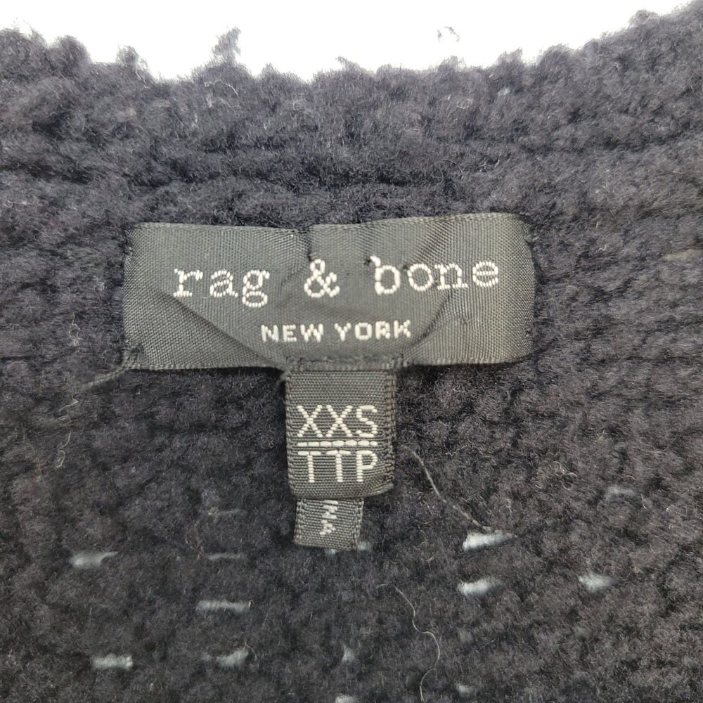 Rag & Bone Sweater Womens XXS Black 100% Merino Wool Chunky Knit V-Neck - Picture 4 of 9